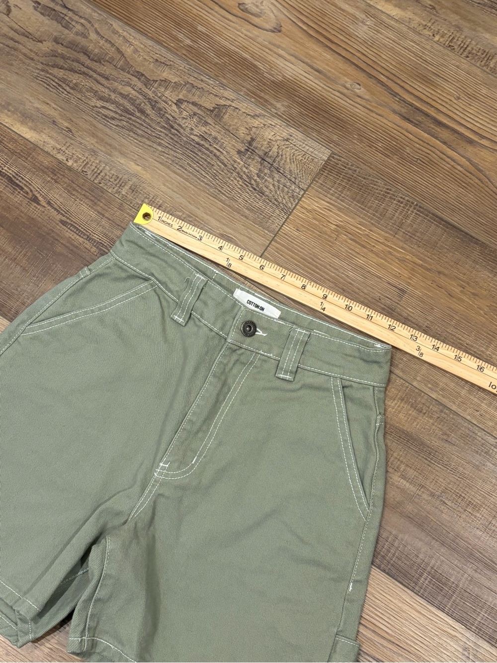 Cotton On Sage Green High Waist Utility cargo carpenter denim Shorts - Picture 5 of 8